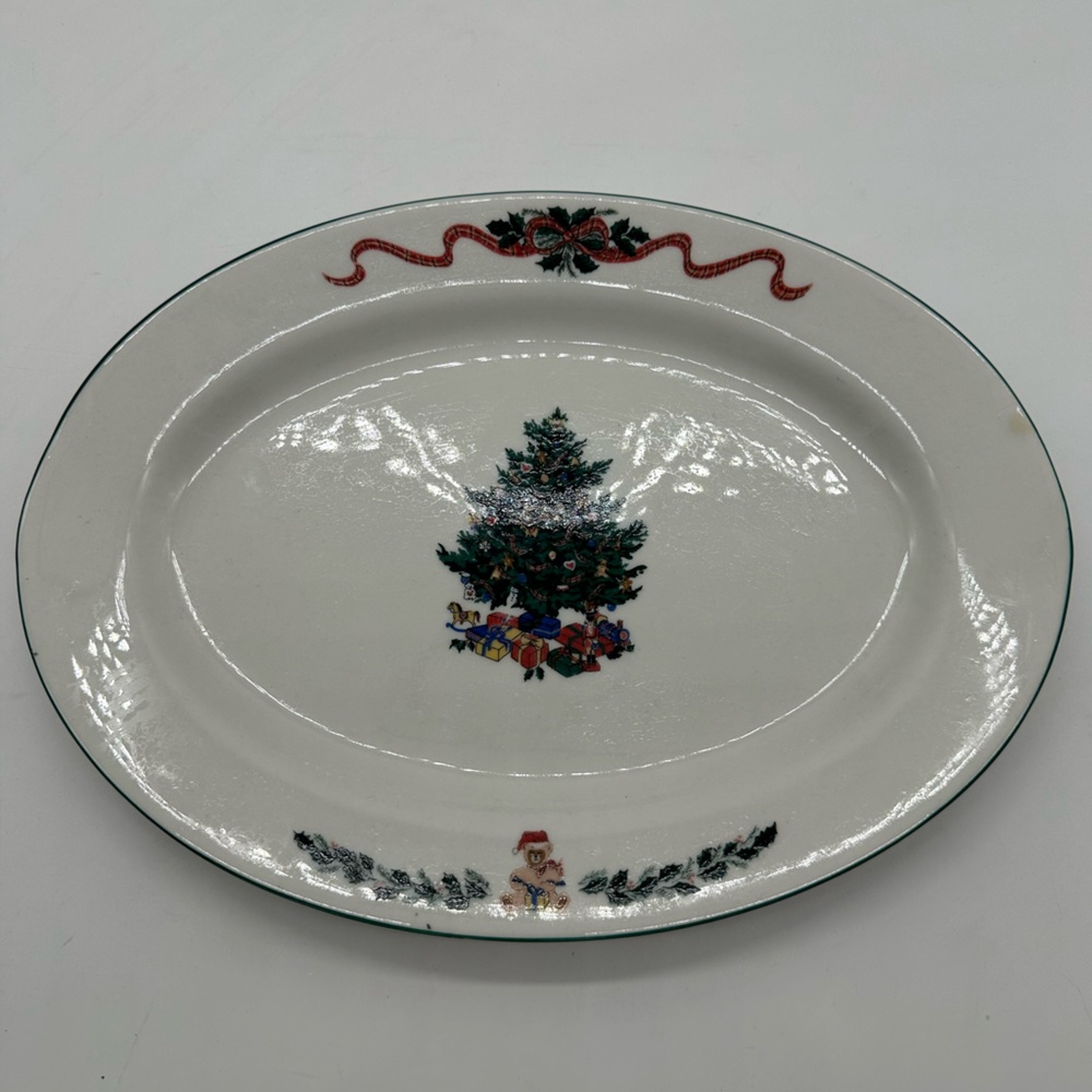 Newcor Christmas Morning Oval Serving Platter 12" Teddy Bear Ivy Ribbon